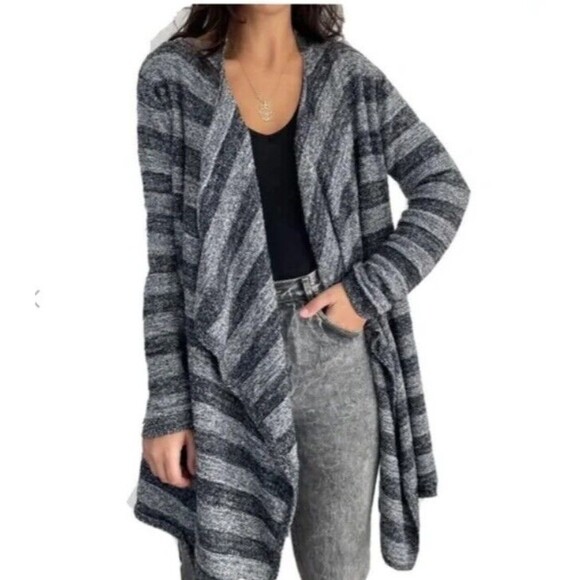 Barefoot Dreams Bamboo Chic Lite Blue Stripe Calypso Wrap Cardigan Sweater S/M - Picture 1 of 3